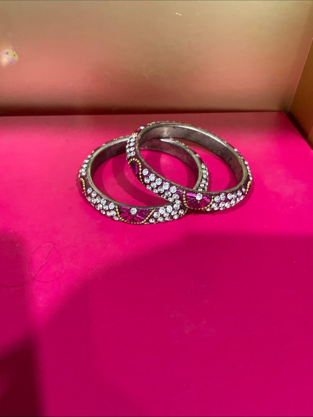 Crystal-Embellished Pink and Gold Bangle Set - Women Jewelry